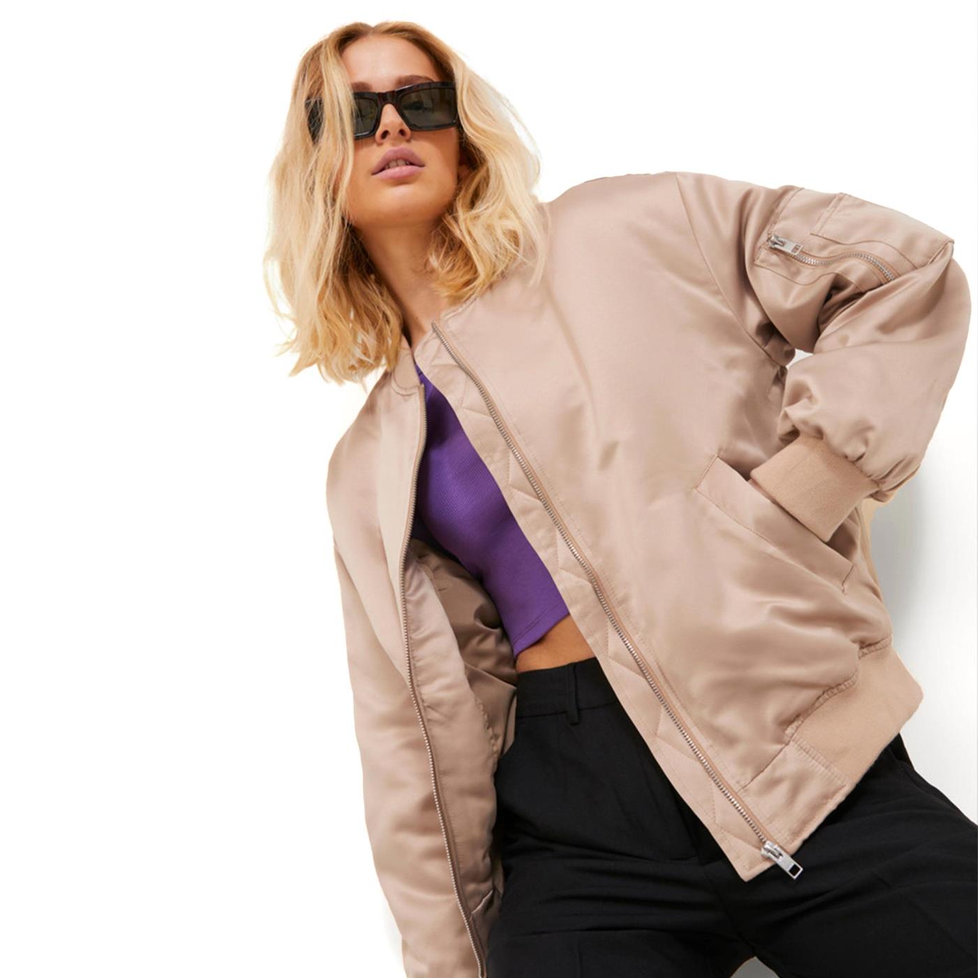JJXX Madison Satin Bomber Jacket Incense - 12224679I