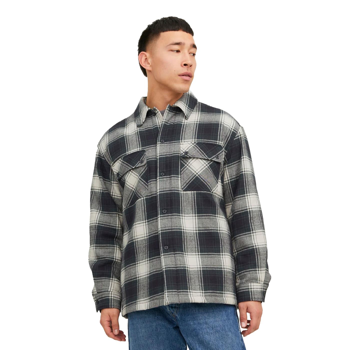 Jack & Jones Silver Check Quilted Overshirt LS Dark Navy - 12239328DN