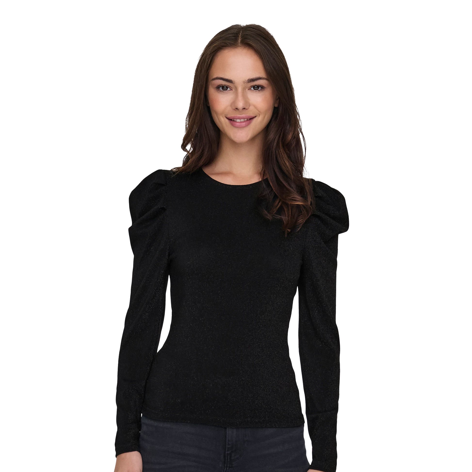 Only Rich L/S Glitter Puff Top Black/Black Glitter  - 15278055BBG