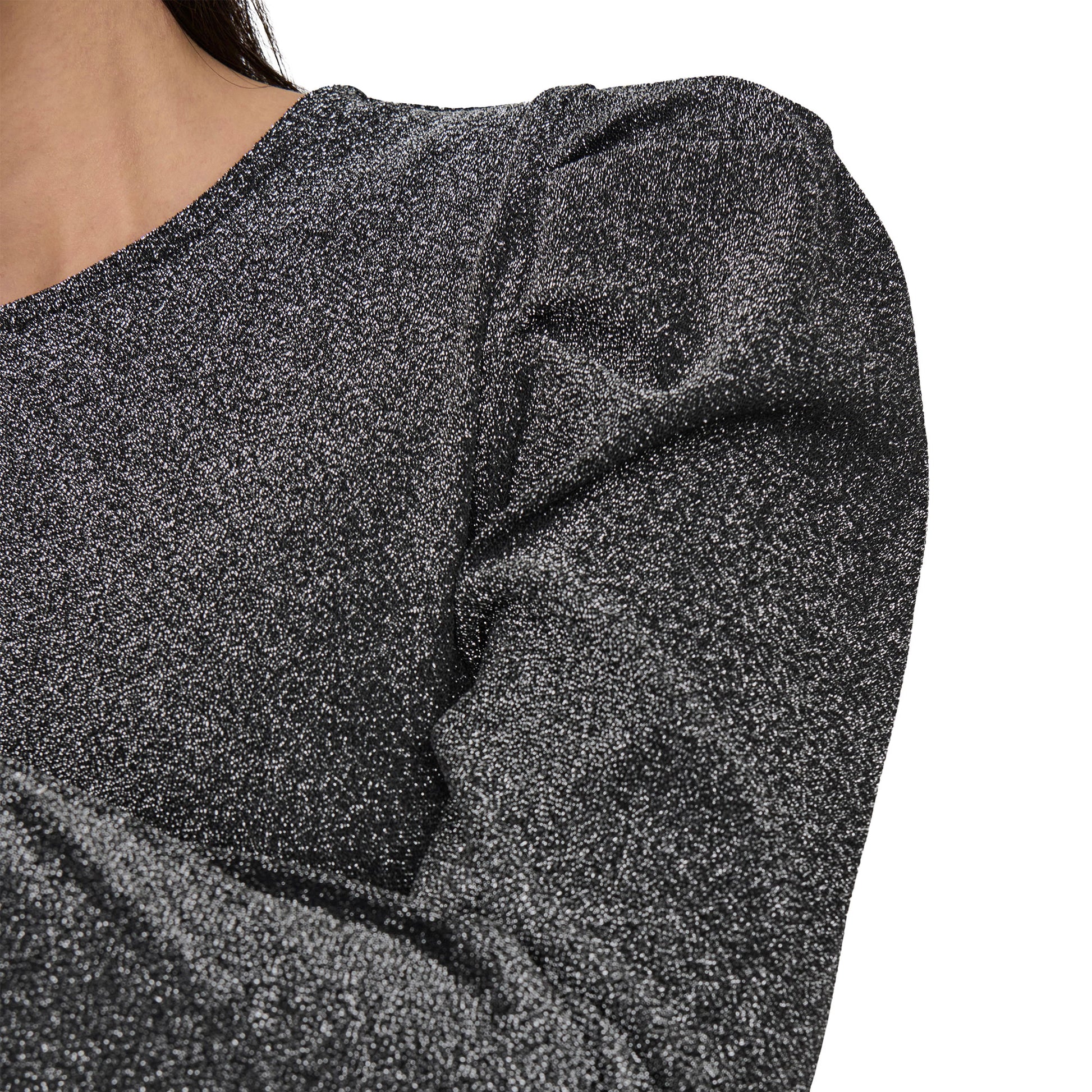 Only Rich L/S Glitter Puff Top Black/Silver Glitter  - 15278055BSG