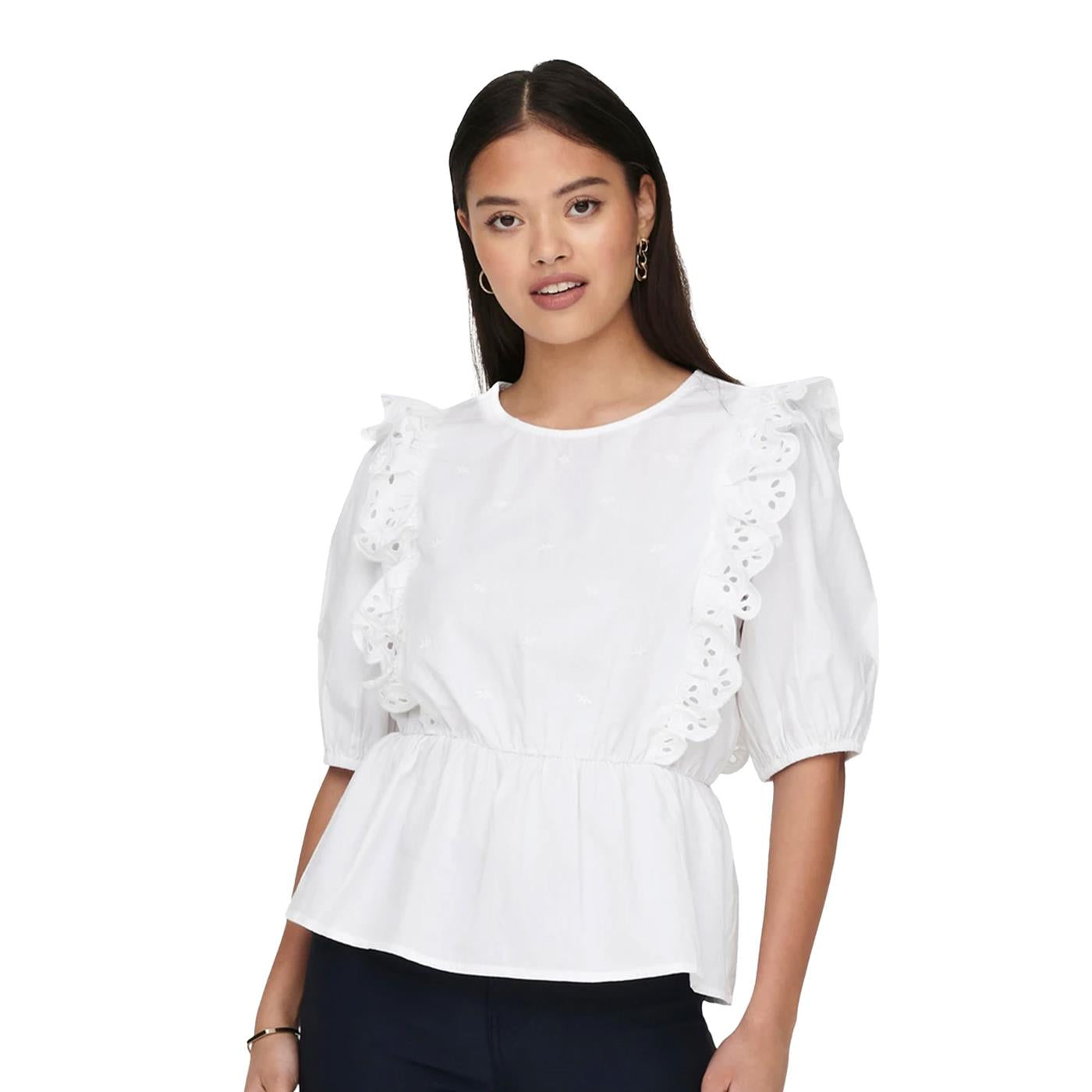 JDY Lelou 2/4 Top Wvn White - 15289993W