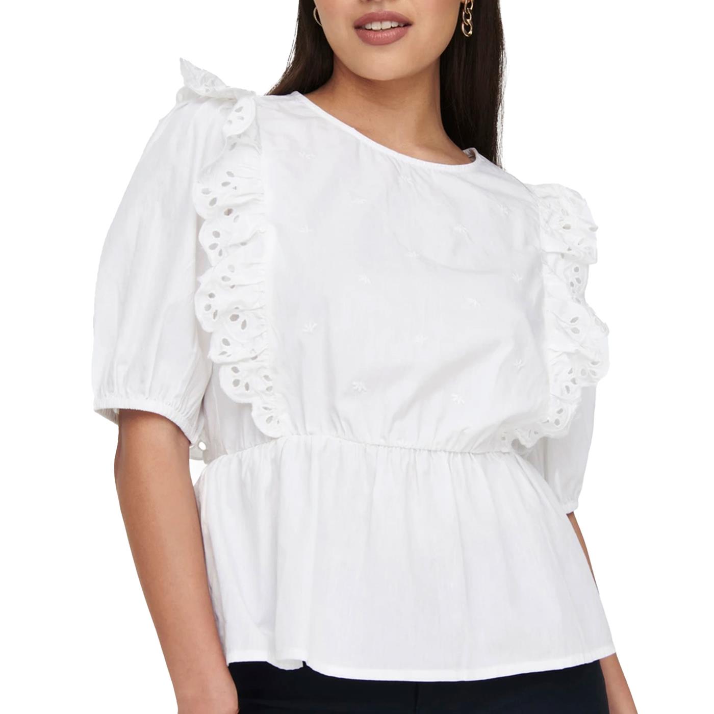 JDY Lelou 2/4 Top Wvn White - 15289993W
