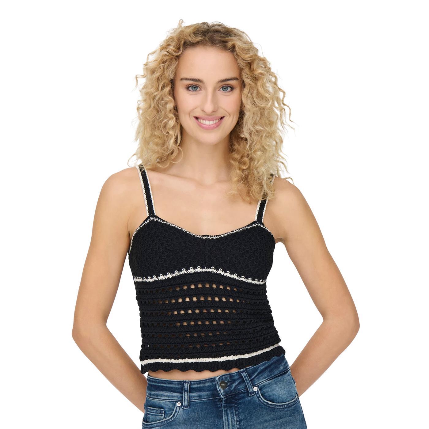 Only Minnie Life SL Sweetheart Top Knt Black - 15318209BK