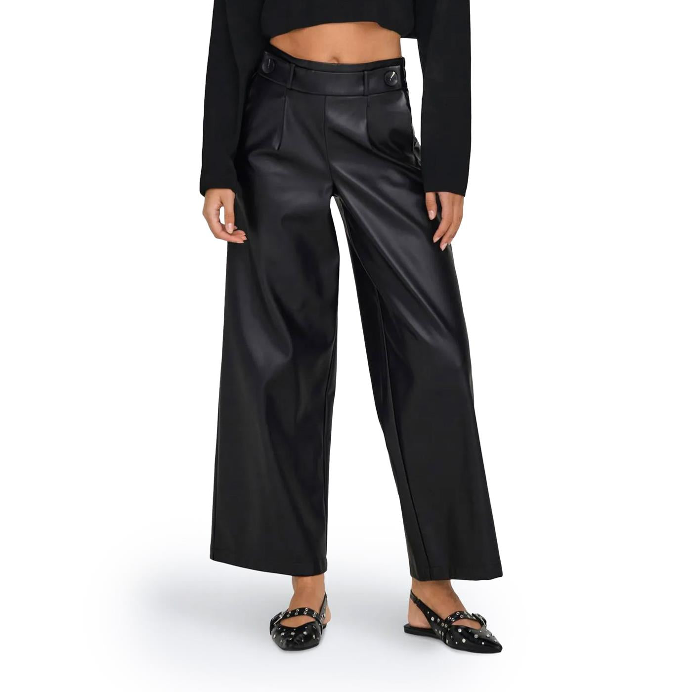 Only Bina Faux Leather Wide Pant BF Black - 15326830B