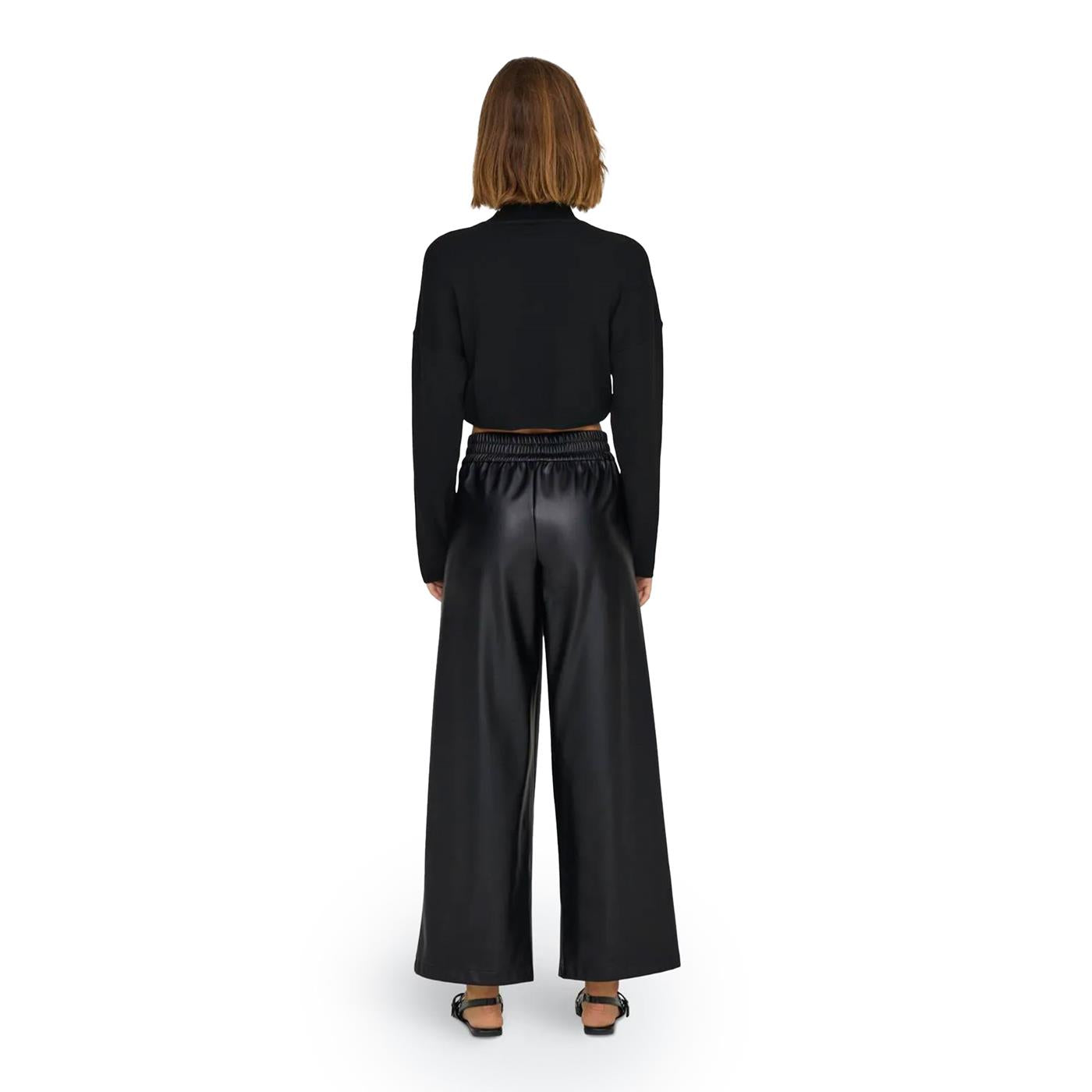 Only Bina Faux Leather Wide Pant BF Black - 15326830B
