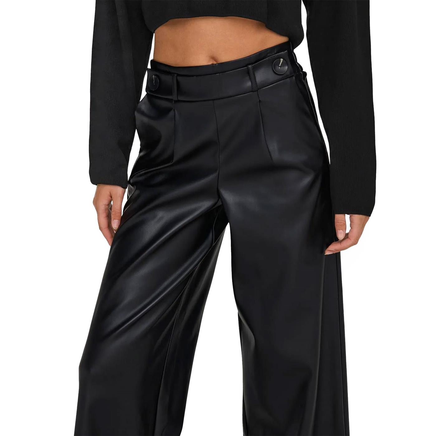 Only Bina Faux Leather Wide Pant BF Black - 15326830B