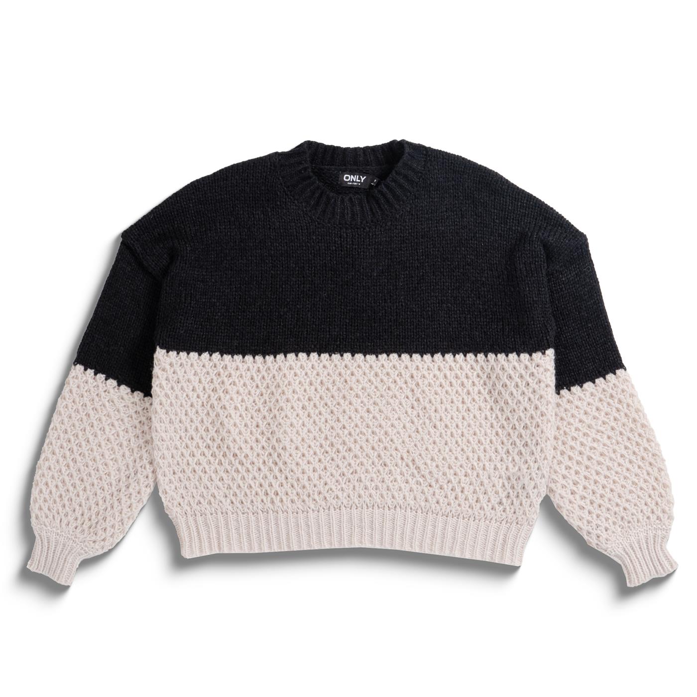 Only Rose Life LS O-Neck Block Knit Black/Pumice Stone - 15327591B
