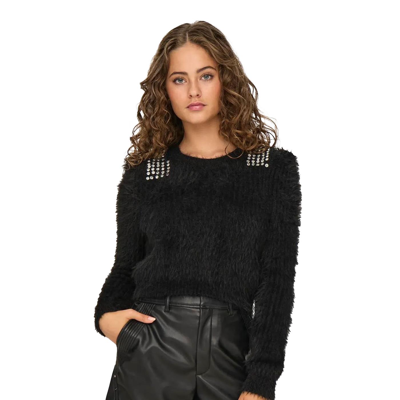 Only Suri LS Bling Crop O-Neck Prm Knit Black - 15327597B