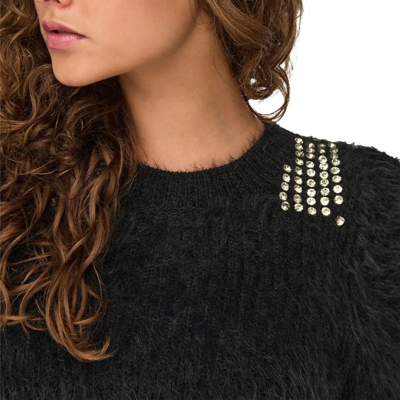 Only Suri LS Bling Crop O-Neck Prm Knit Black - 15327597B