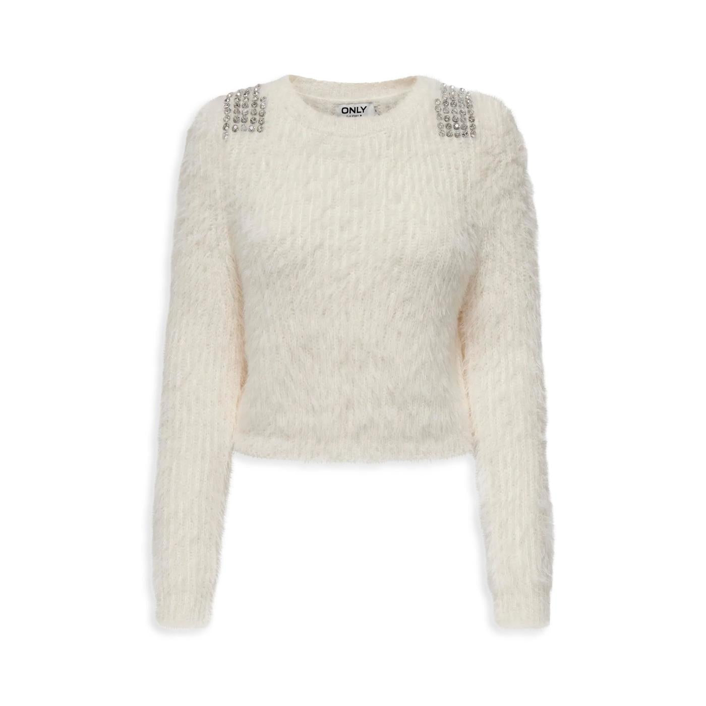 Only Suri LS Bling Crop O-Neck Prm Knit Cloud Dancer - 15327597CD