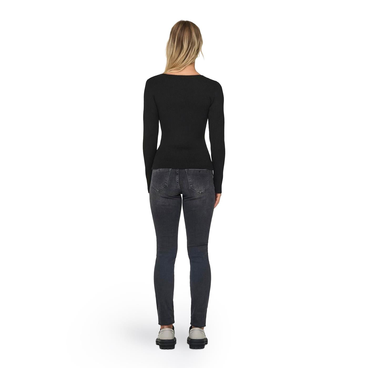 Only Emma LS V-Neck Pearl Knit Black - 15328014B