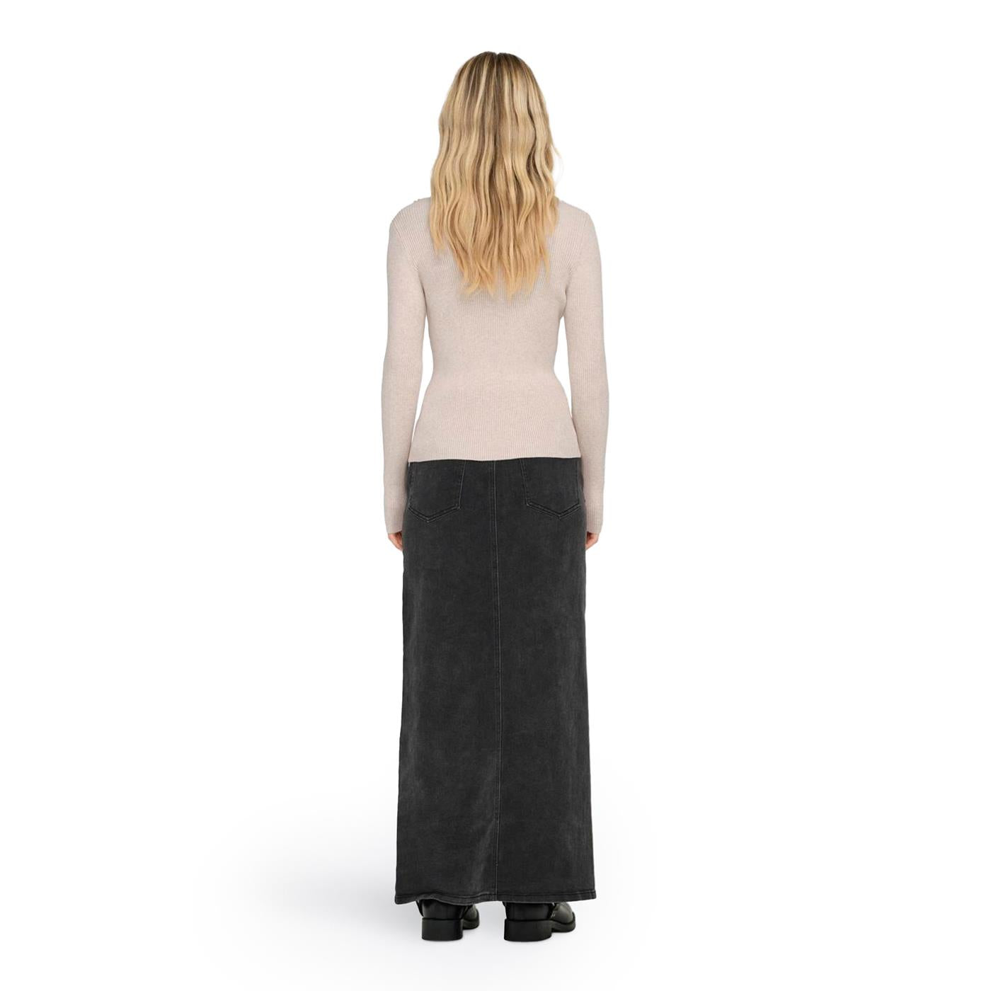 Only Emma LS V-Neck Pearl Knit Pumice Stone - 15328014PS