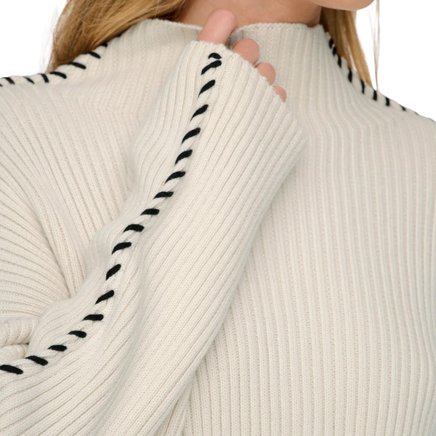 Only Queenie LS Contrast High Neck Prm Knit Birch - 15330680B