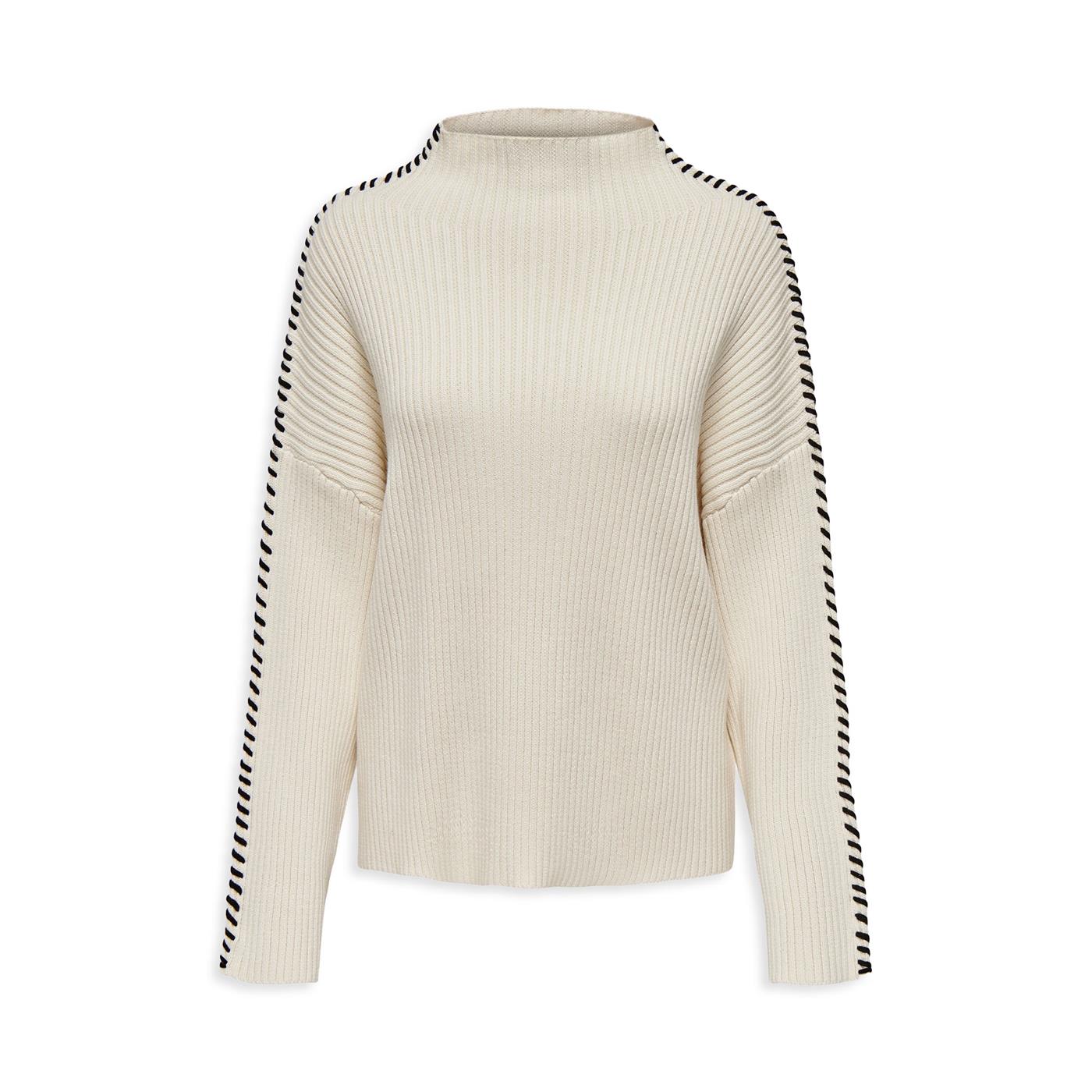 Only Queenie LS Contrast High Neck Prm Knit Birch - 15330680B