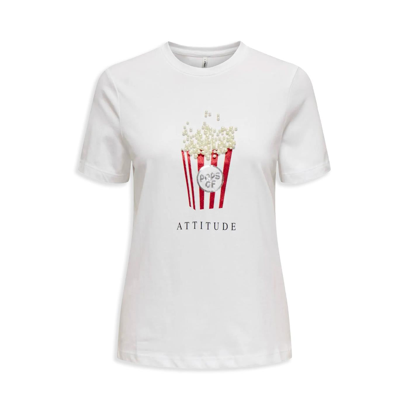 Only Burst Life Reg S/S Popcorn Top Bright White - 15344230BW