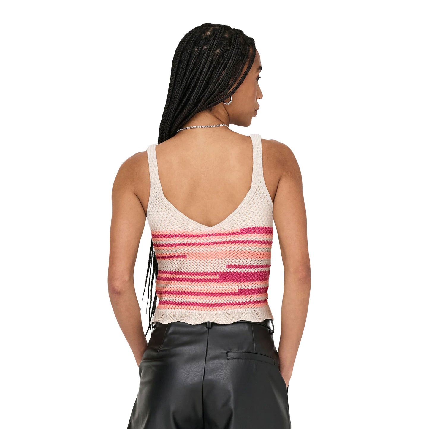 Only Merida Life SL Crop V-Neck Top Knit Ecru/Fuchsia - 15344404EFS