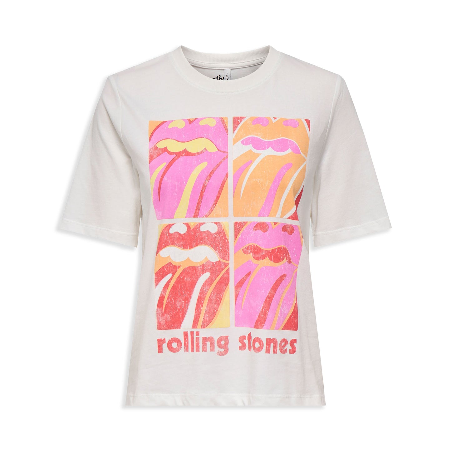 Only Rolling Stones Life S/S Top Cloud Dancer/Squares - 15345922CDS