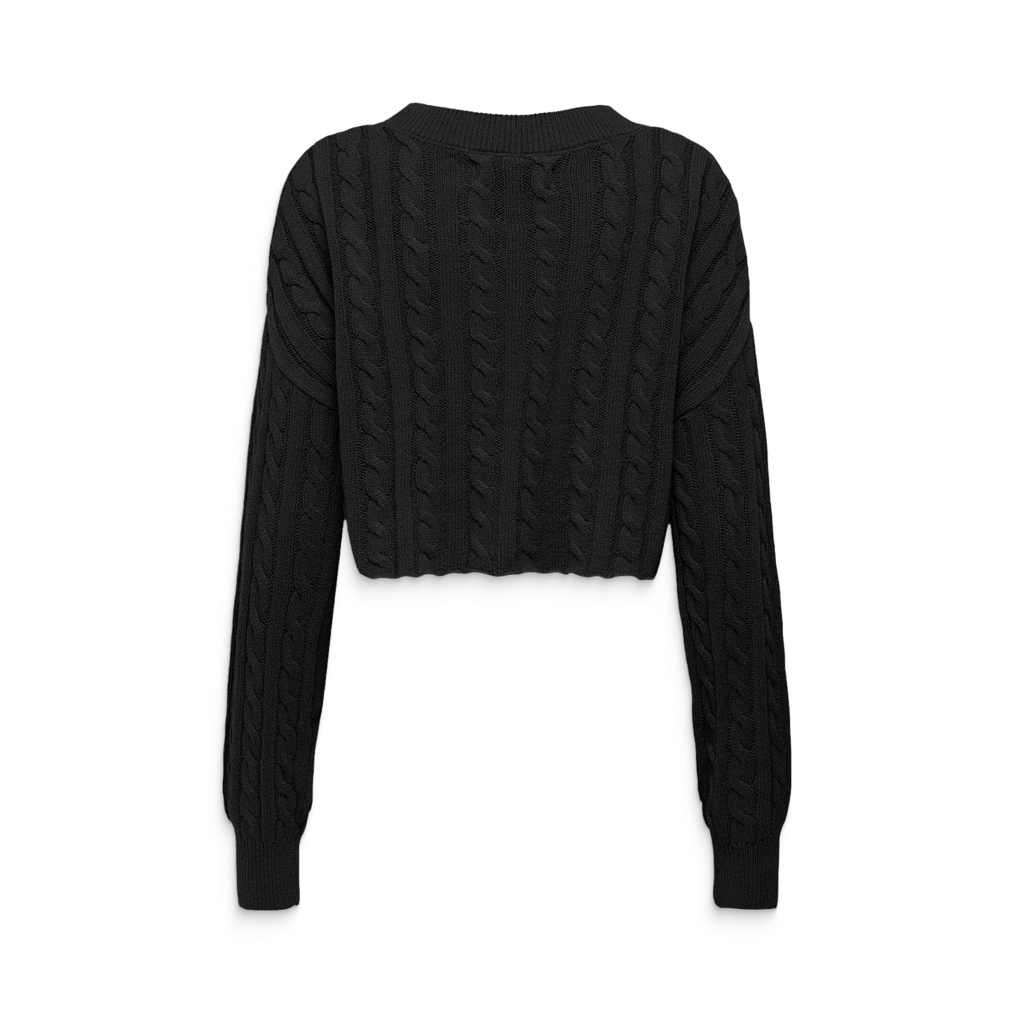 Only Birtie LS Short Cable O-Neck Knit Black - 15350742B