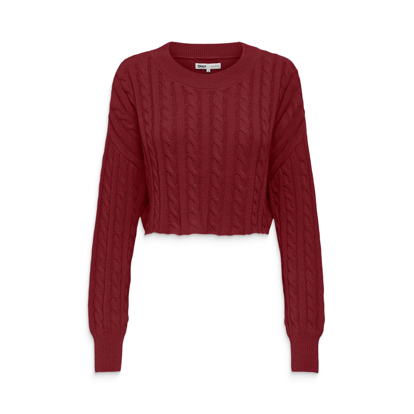 Only Birtie LS Short Cable O-Neck Knit Cabernet - 15350742C