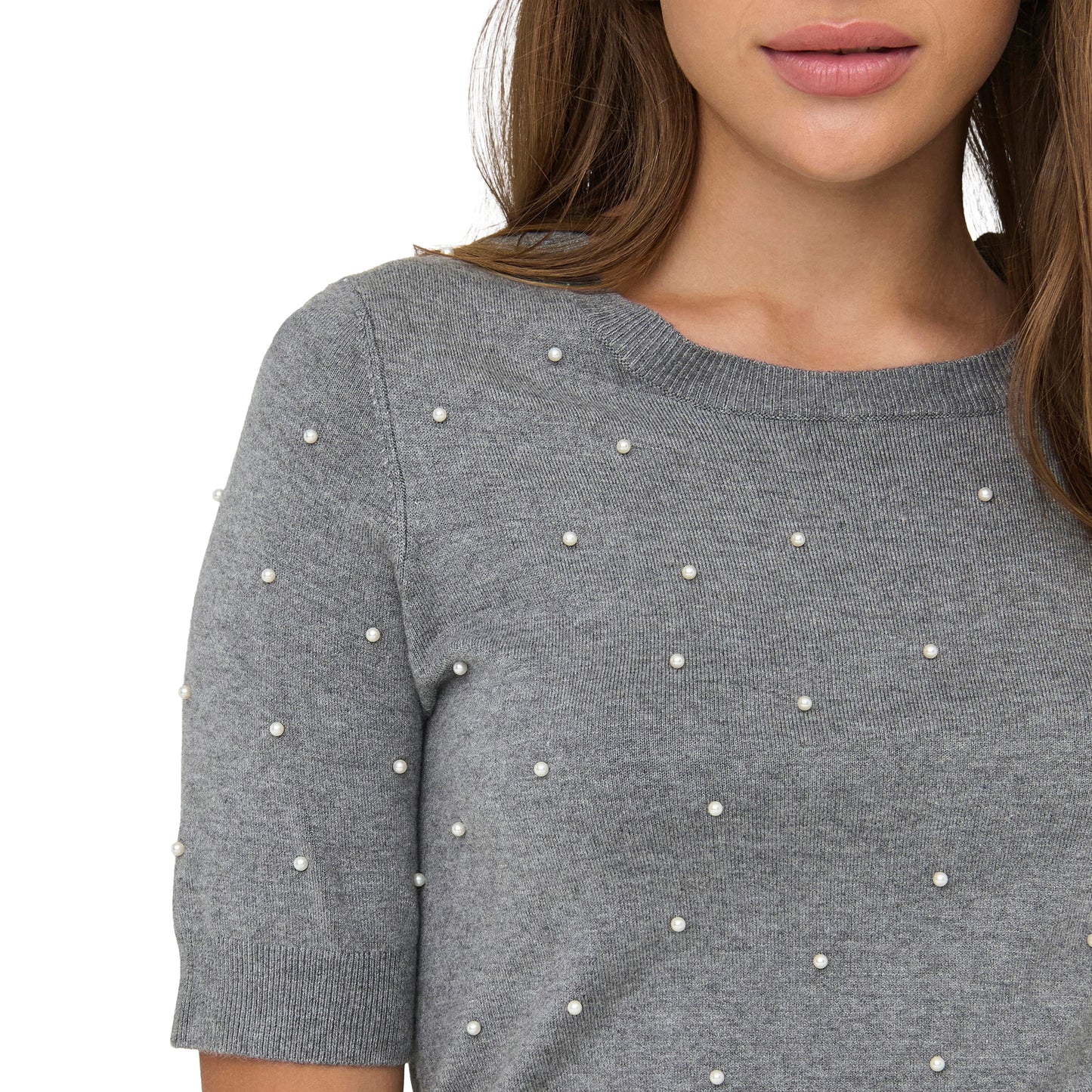 Only Venice Life SS Pearl O-Neck Knit Light Grey Melange - 15353016LGM