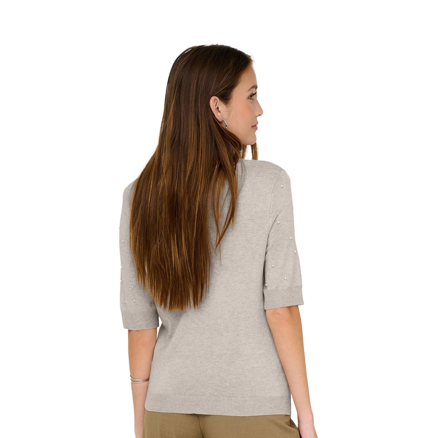 Only Venice Life SS Pearl O-Neck Knit Pumice Stone - 15353016PS