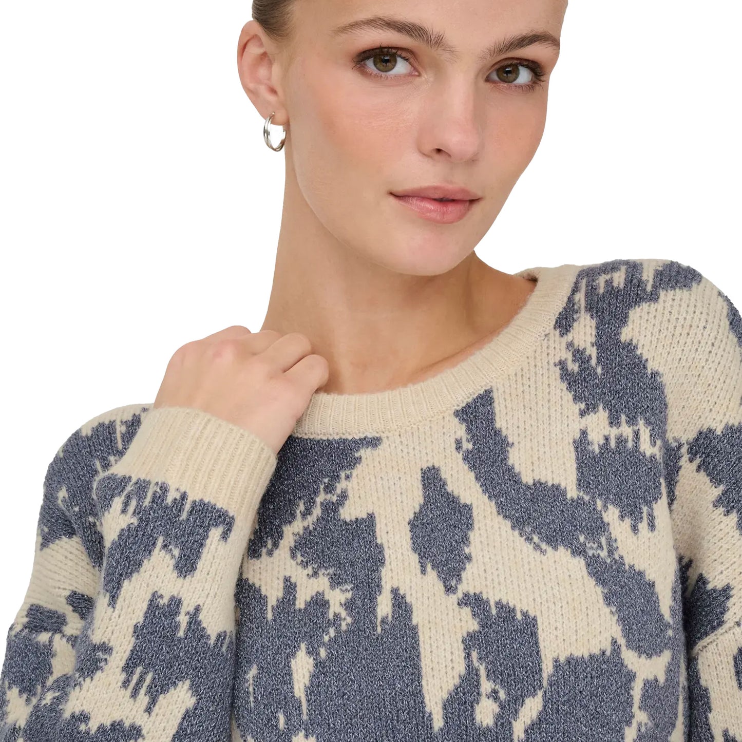 Only Gigi LS Glitter O-Neck Knit Birch/Vintage Indigo  - 15353238BVI