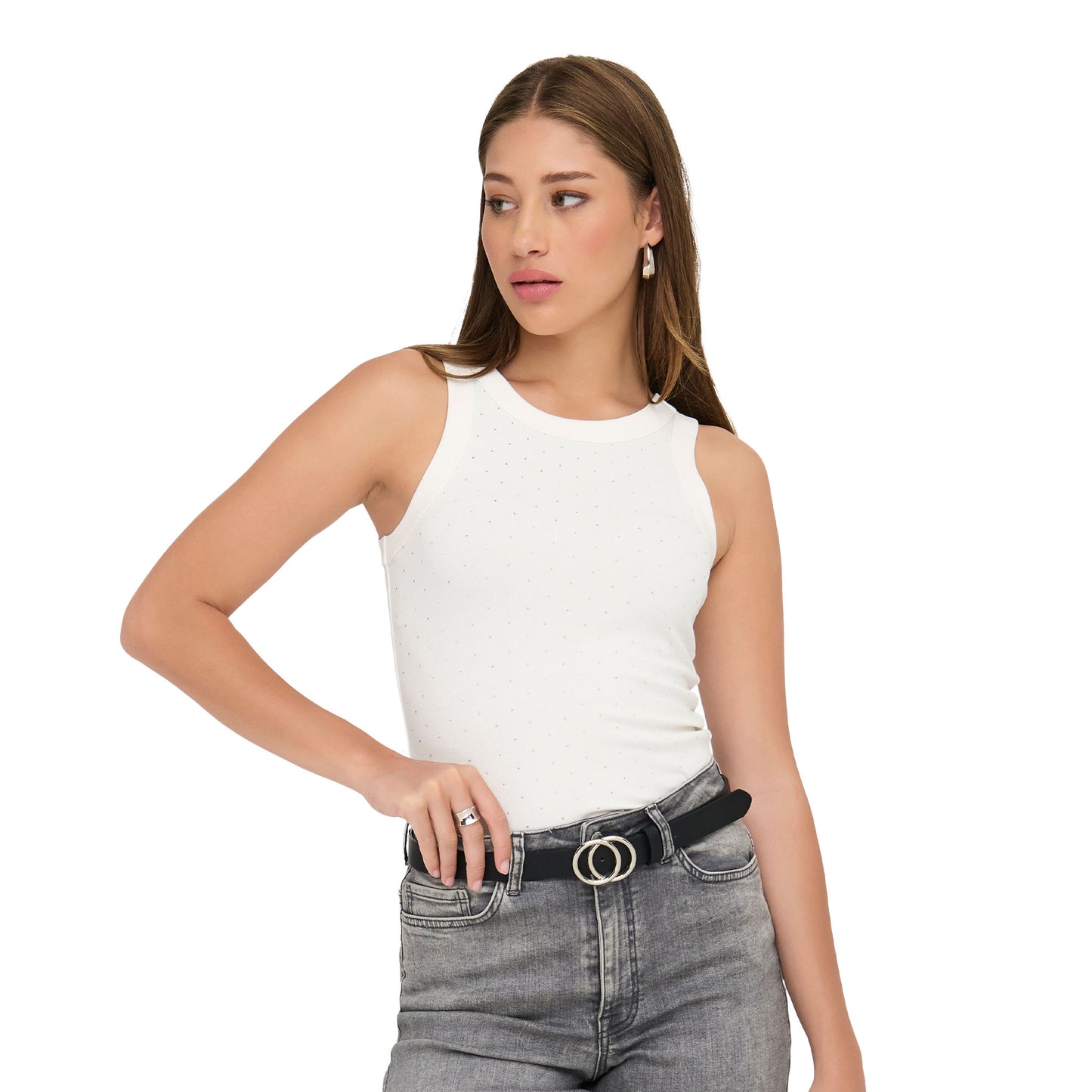 Only Arnhem S/L Rhinestone Top Cloud Dancer - 15356205CD