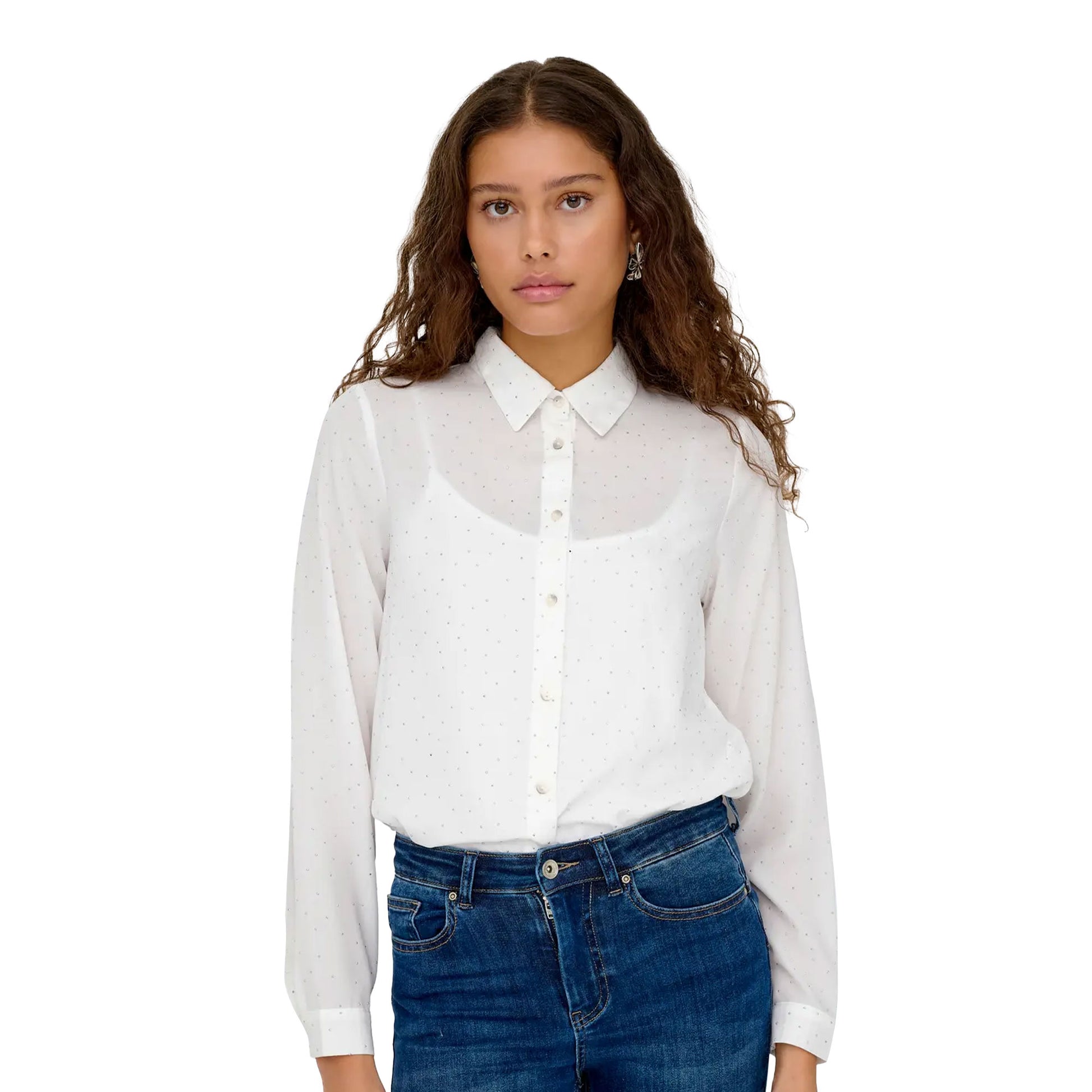 Only Zeke L/S Stud Shirt Wvn Cloud Dancer  - 15357355CD