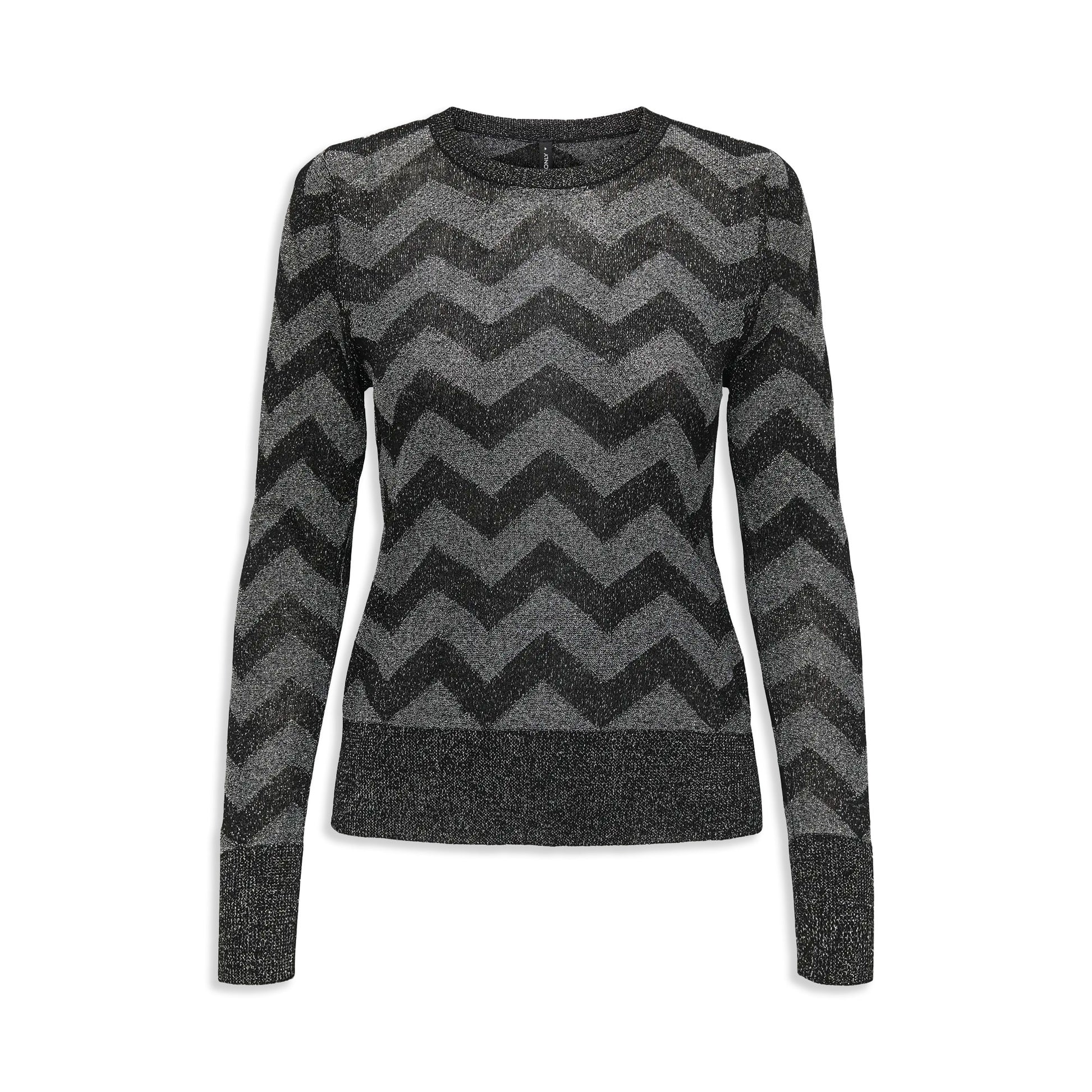 Only Jillo LS Zigzag O-Neck Glitter Knit Black  - 15358443B