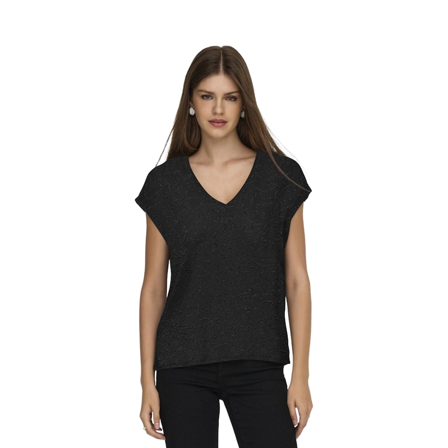Only Carol S/S V-Neck Glitter Top Black/Zebra - 15360960BZ