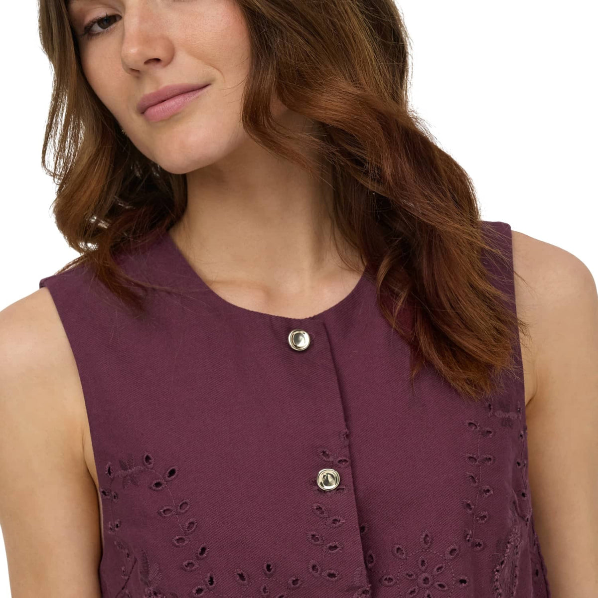 Only Reya S/L Bro Anglaise Waistcoat Tawny Port - 15374075TP