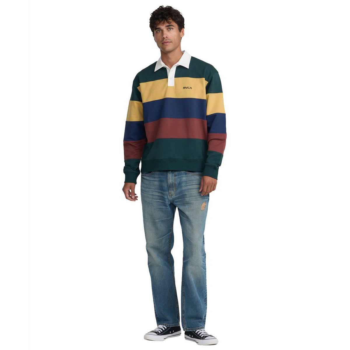 RVCA Insignia Fleece Rugby Polo Hunter Green - 23A463613-DGN