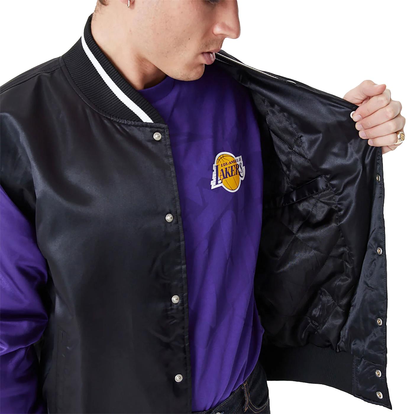 New Era NBA Satin Bomber Jacket LA Lakers Black/Purple - 60416379