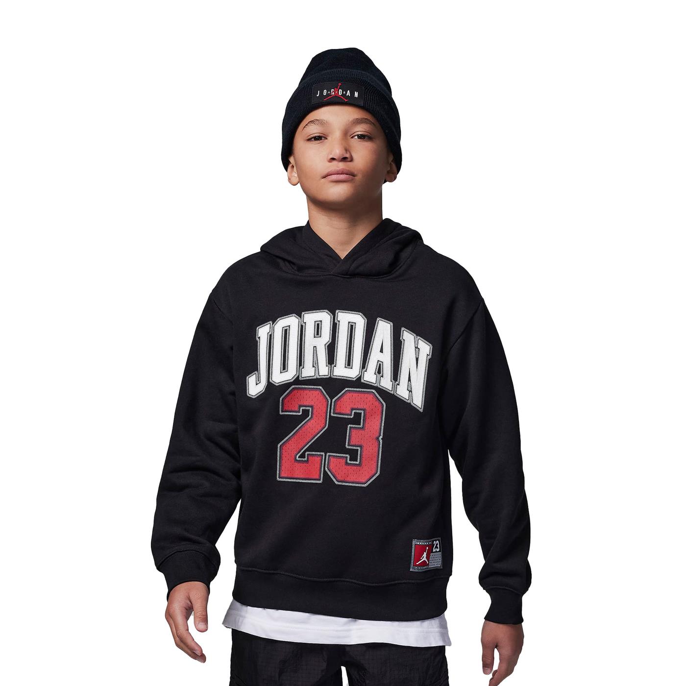 Nike Jordan Boys Hbr Fleece PO Hoodie Black/White-Gym Red  - 95C479-023