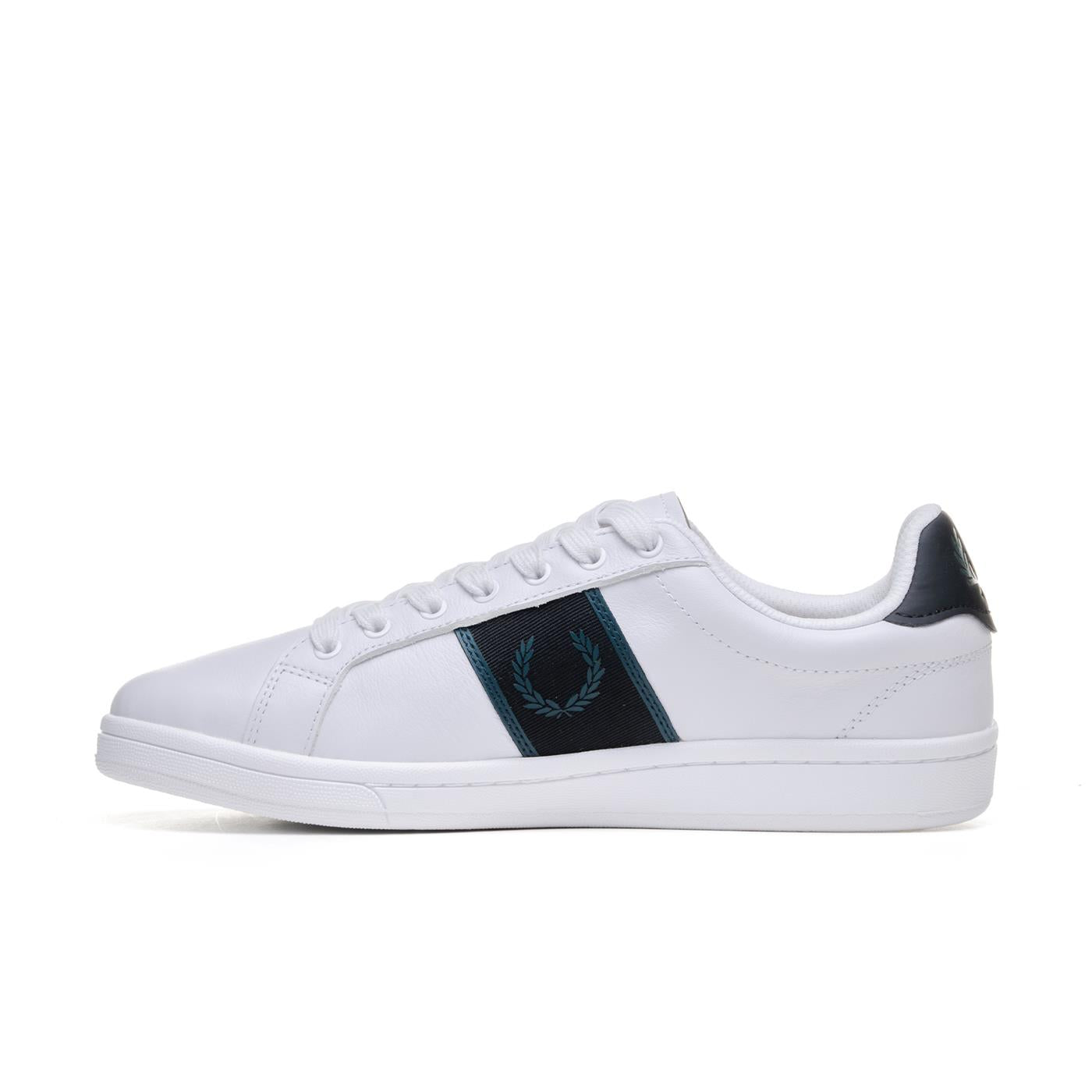Fred Perry B721 Leather/Branded Webbing White/Petrol Blue - B6304-U55