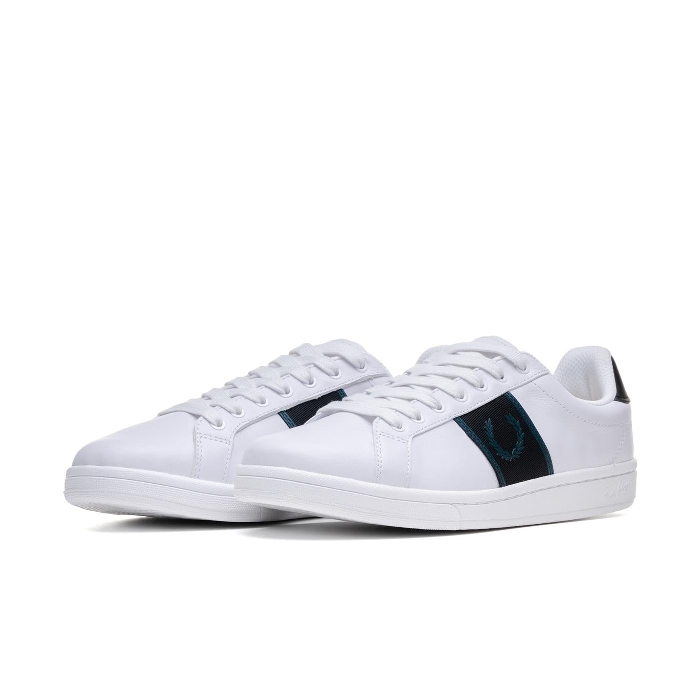 Fred Perry B721 Leather/Branded Webbing White/Petrol Blue - B6304-U55