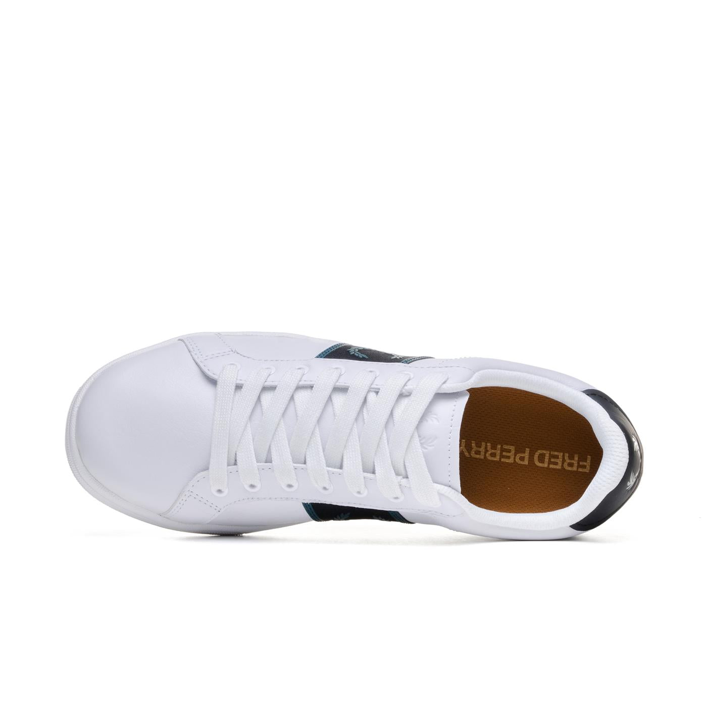 Fred Perry B721 Leather/Branded Webbing White/Petrol Blue - B6304-U55