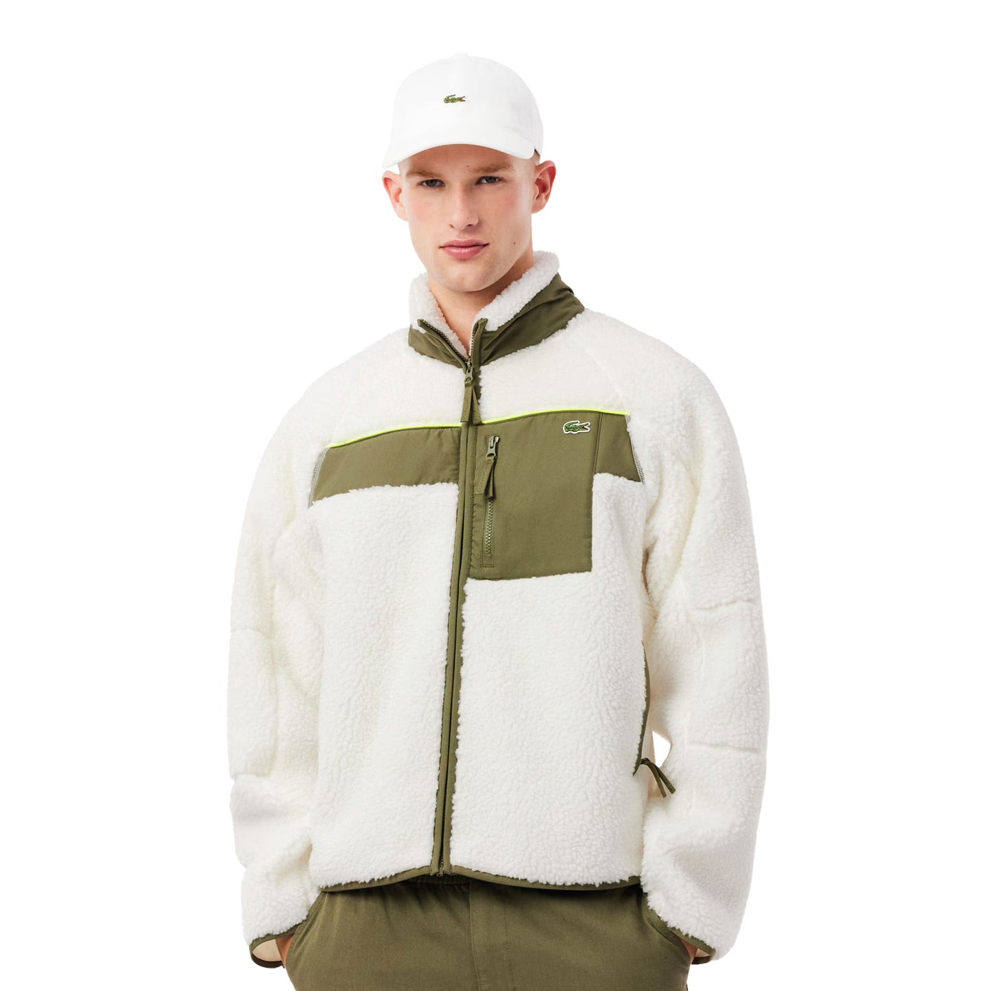 Lacoste Colour-Block Sherpa Fleece Jacket Farine/Olive - BH5908-A6I