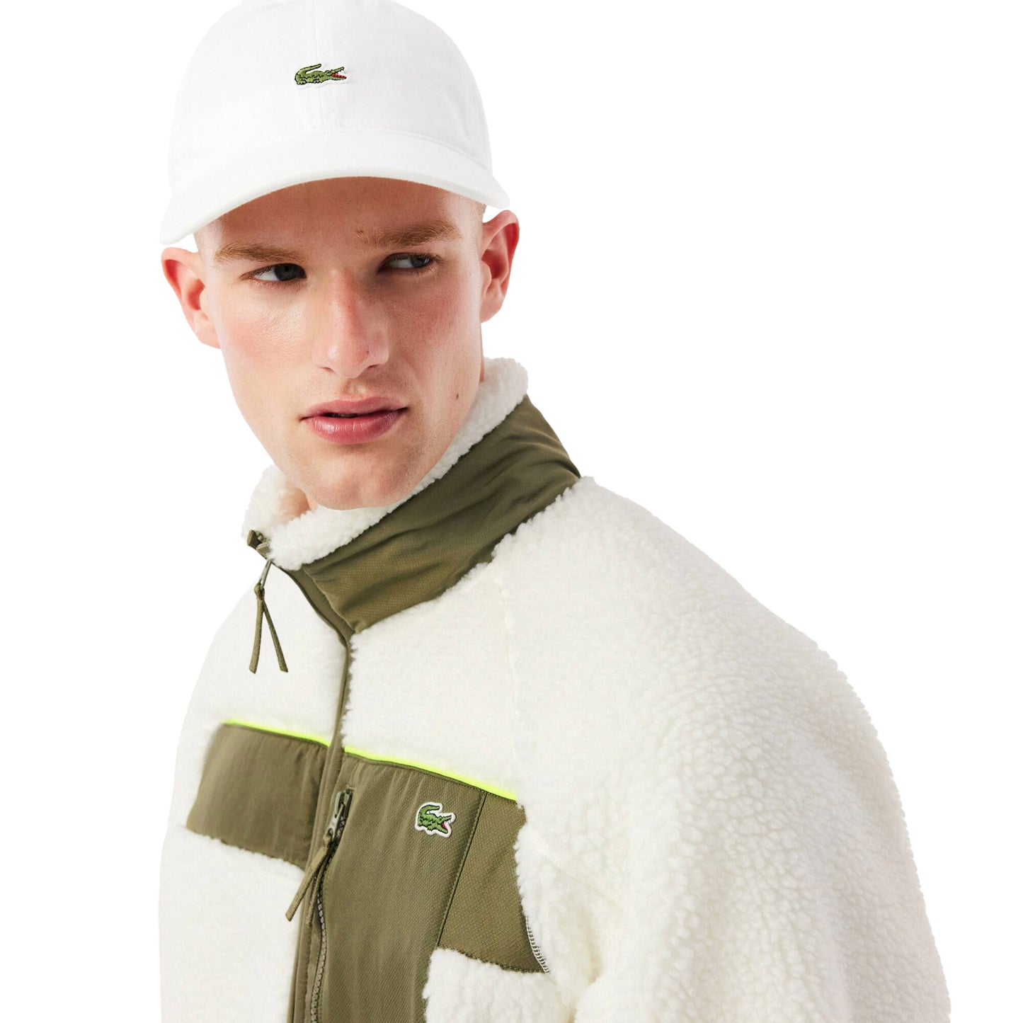 Lacoste Colour-Block Sherpa Fleece Jacket Farine/Olive - BH5908-A6I