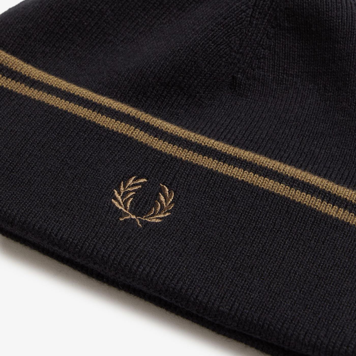 Fred Perry Twin Tipped Merino Wool Beanie Black/Shaded Stone - C9150-Q27