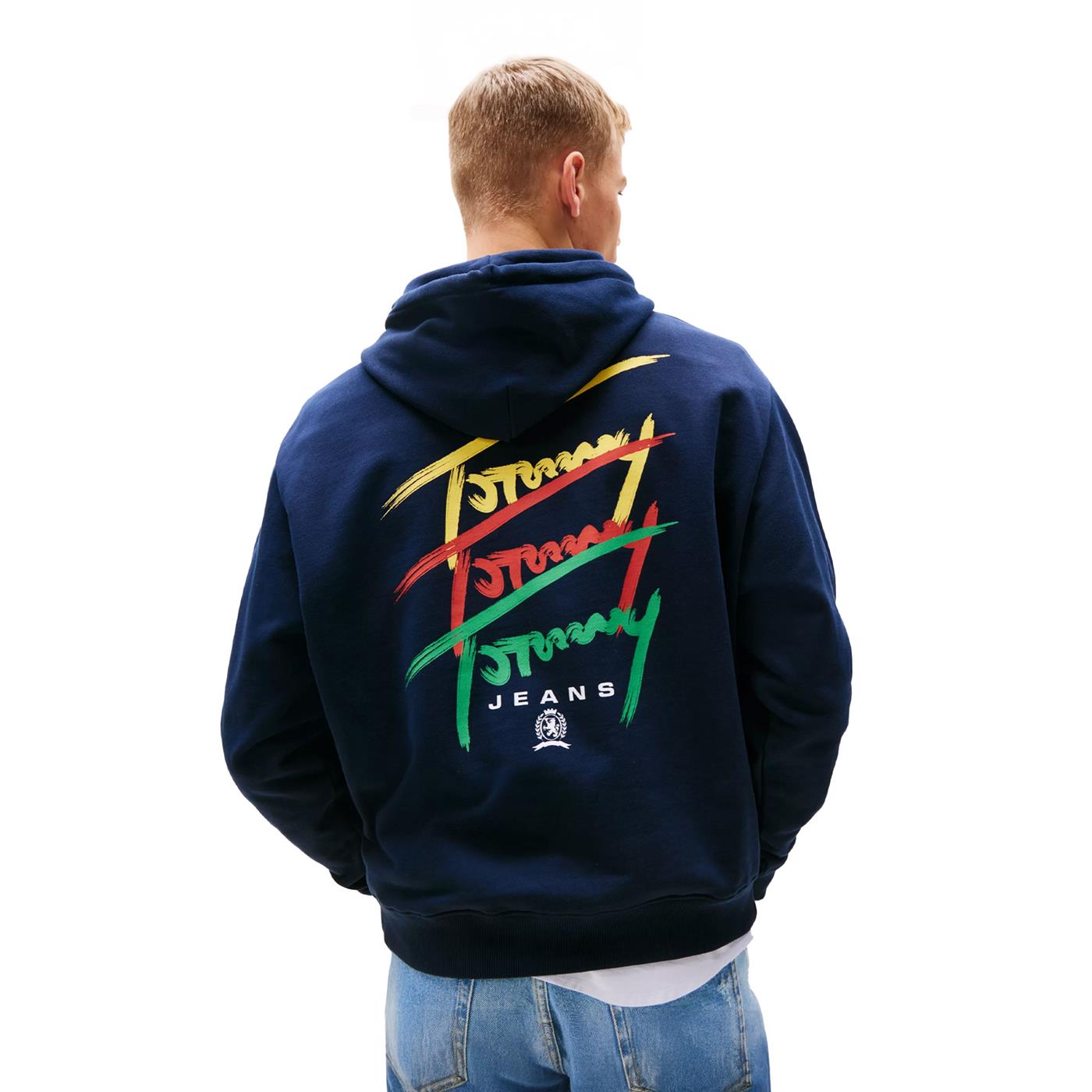 Tommy Jeans Relax 3 Color Signature Hoodie Dark Night Navy - DM0DM21372C1G