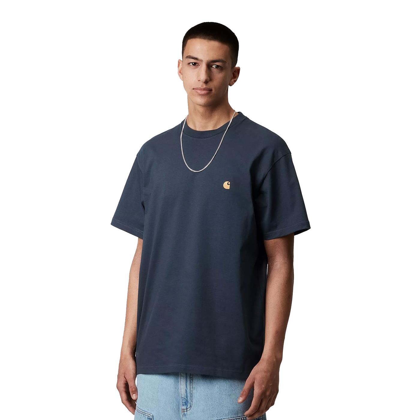 Carhartt WIP S/S Chase T-Shirt Dusky Blue/Gold - I0263912Q8XX
