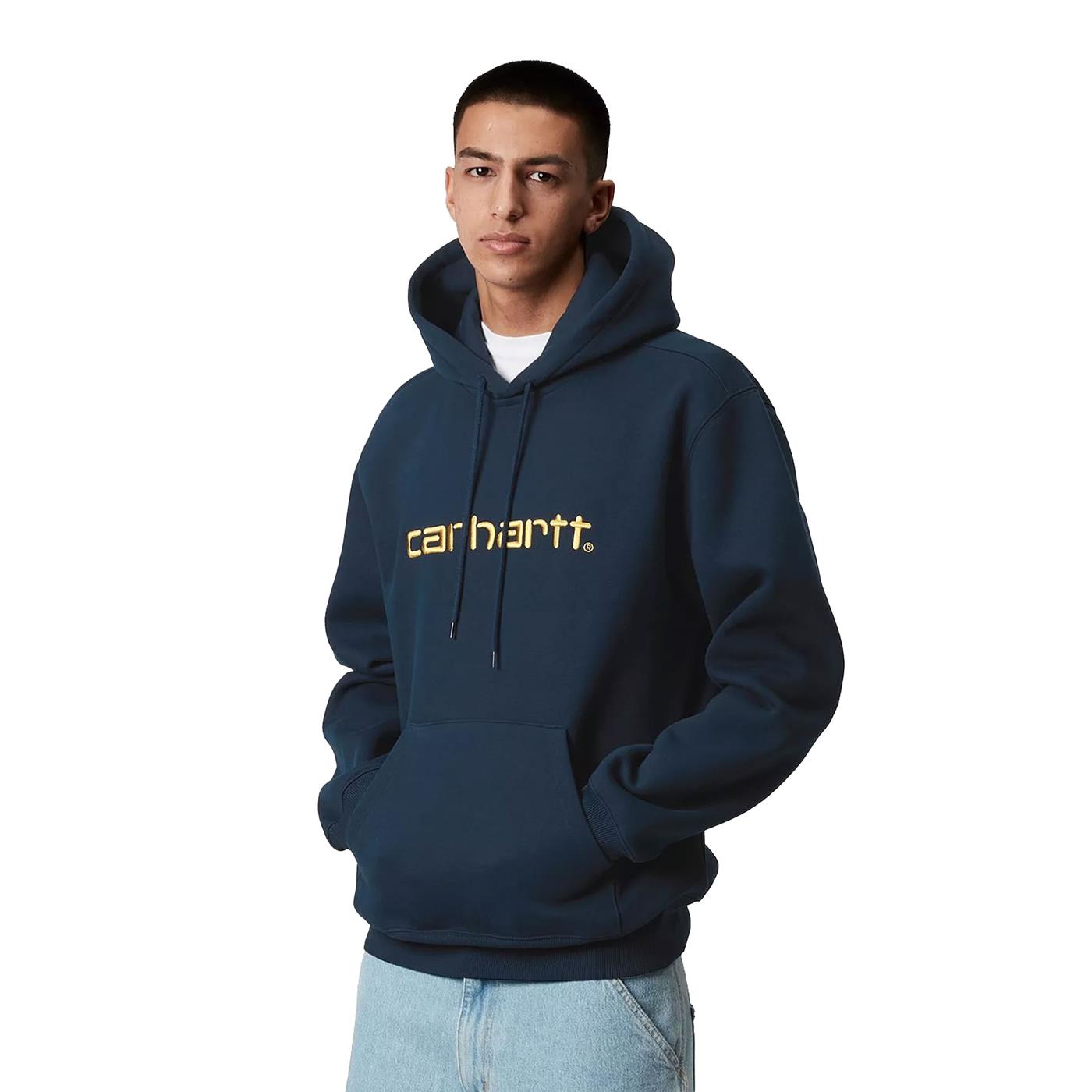 Carhartt WIP Hooded Carhartt Sweat Ink/Air Yellow - I0305472QFXX