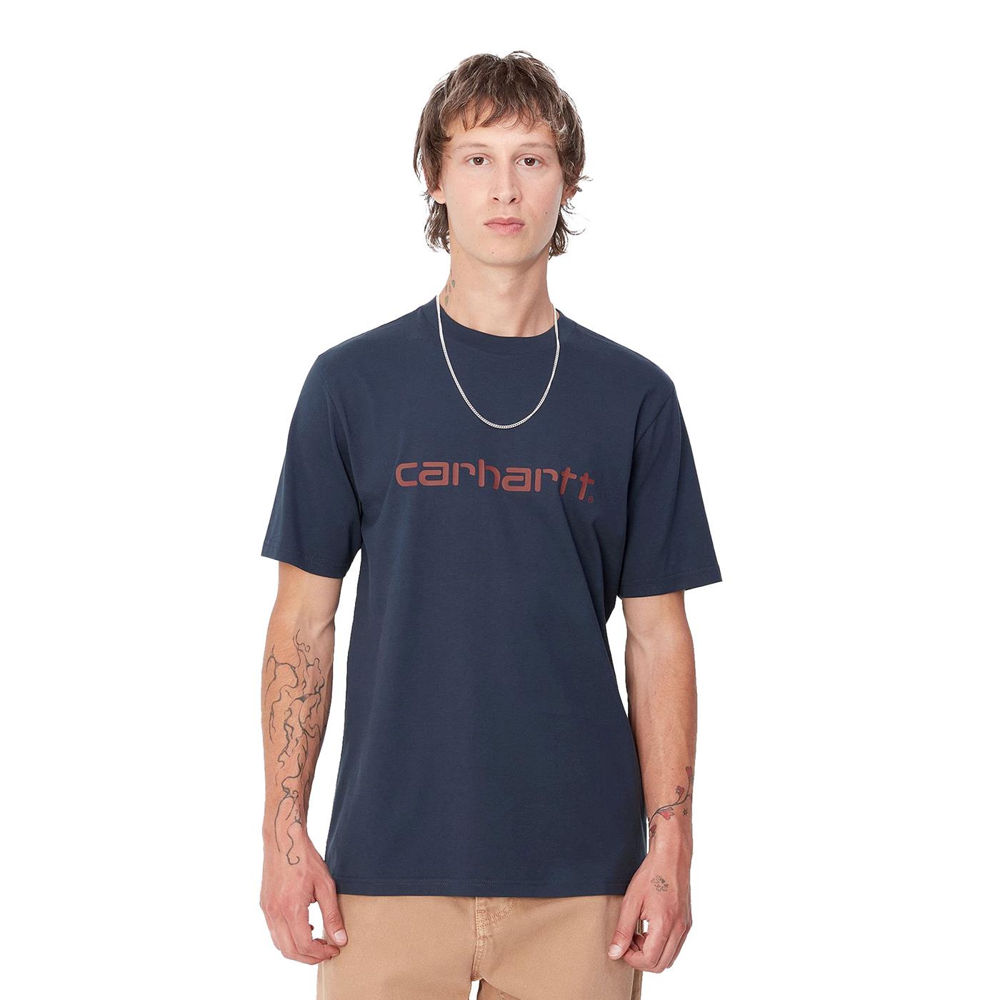 Carhartt WIP S/S Script T-Shirt Air Force Blue/Malbec - I0310472DDXX
