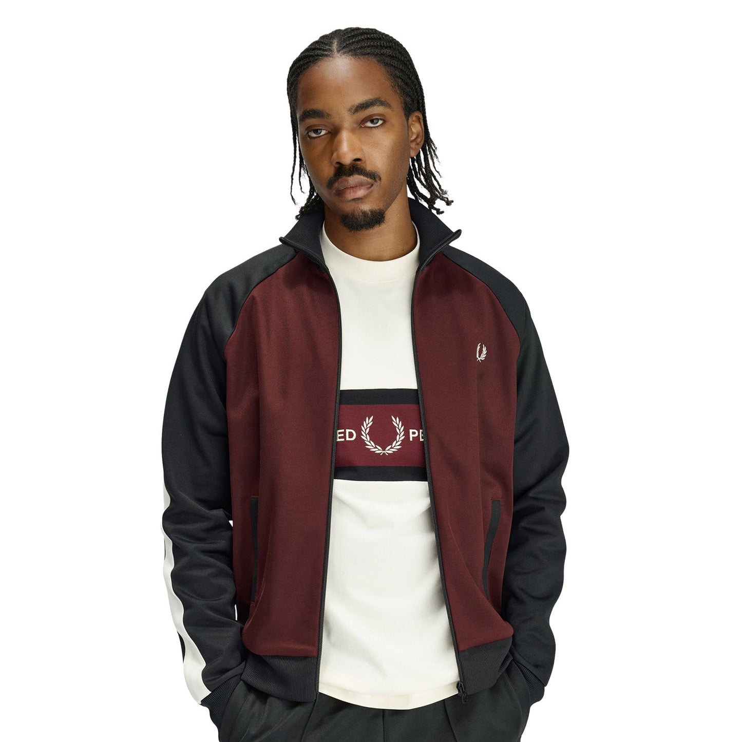 Fred Perry Contrast Sleeve Track Jacket Oxblood - J2327-597