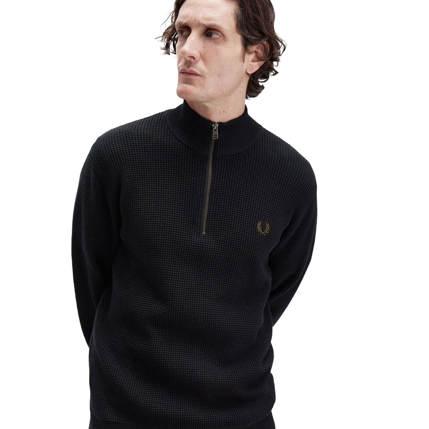 Fred Perry Waffle Stitch Half Zip Jumper Black