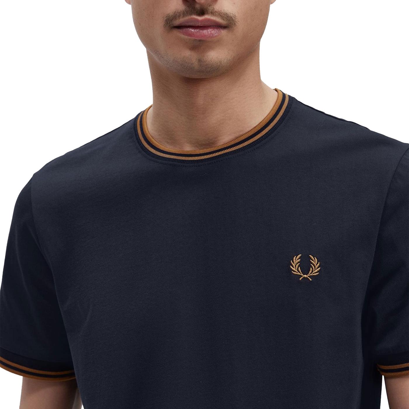 Fred Perry Twin Tipped T-Shirt Navy/Dark Caramel - M1588-M68