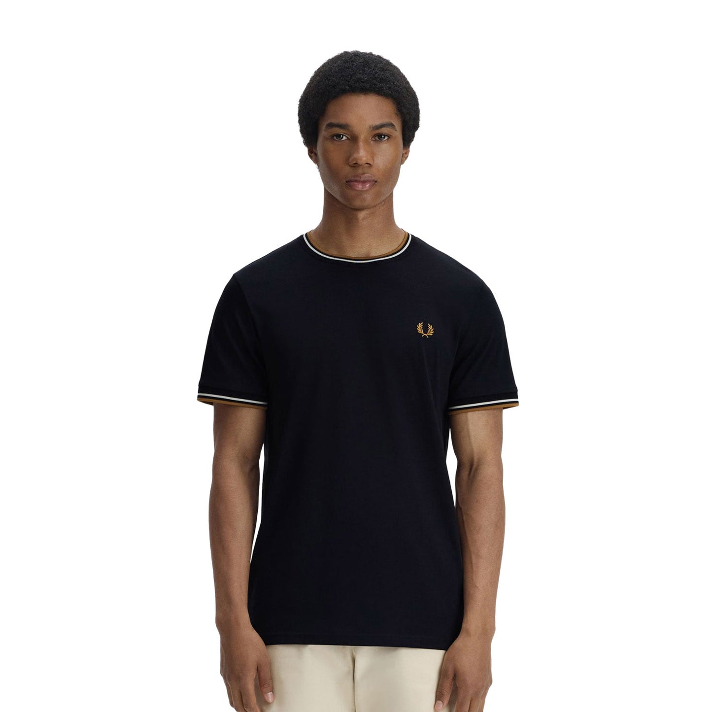 Fred Perry Twin Tipped T-Shirt Black/Ecru/Dark Caramel - M1588V-P69