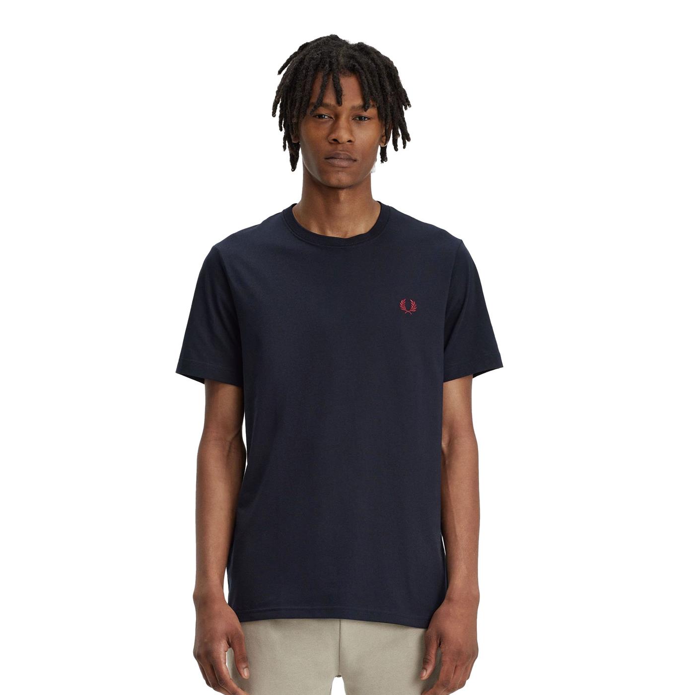 Fred Perry Crew Neck T-Shirt Navy/Burnt Red - M1600-V73