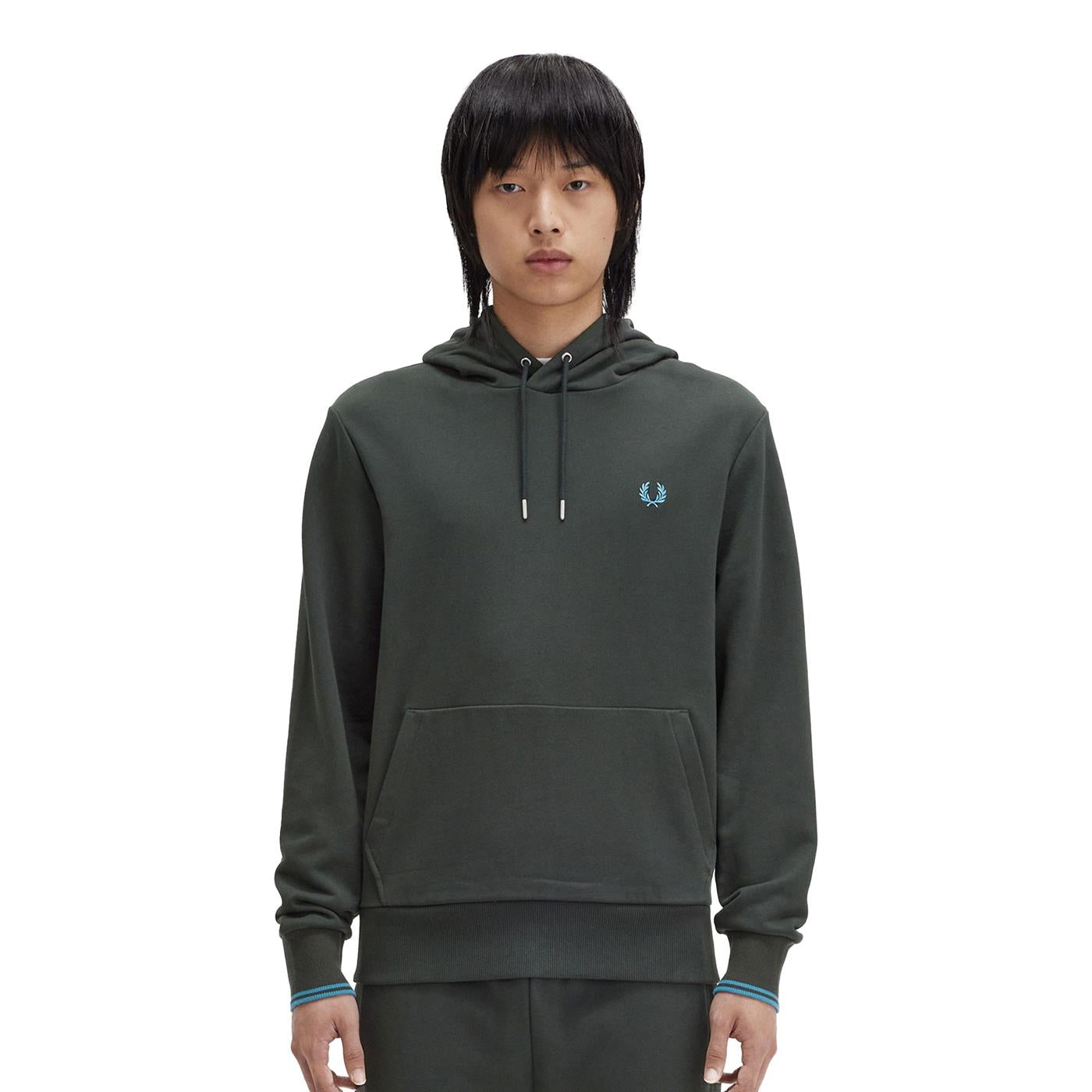 Fred Perry Tipped Hooded Sweatshirt Night Green/Ocean - M2643-W64